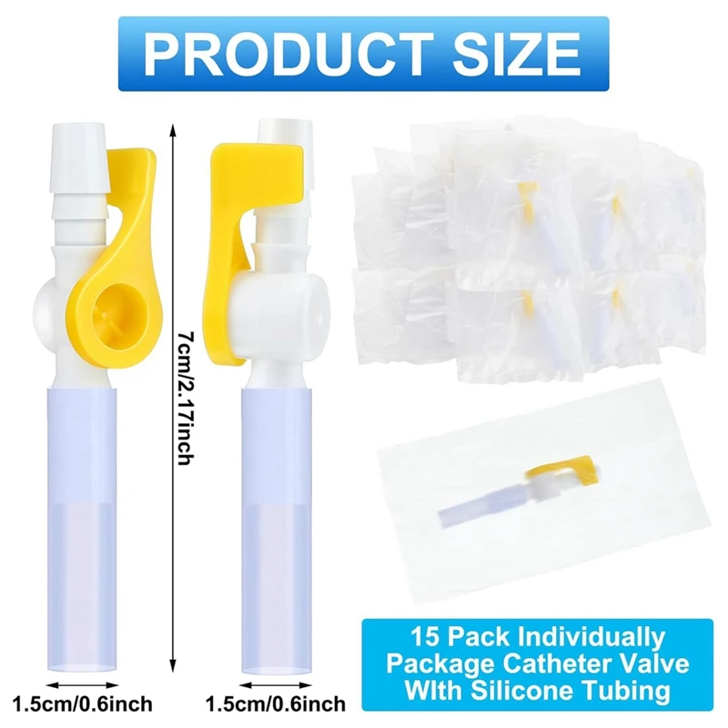 15 Pack Catheter Valve Kit Individually Package Urine Drainage Catheter Bag Valves Set Kit With Smooth Edges And Silicone Tubing