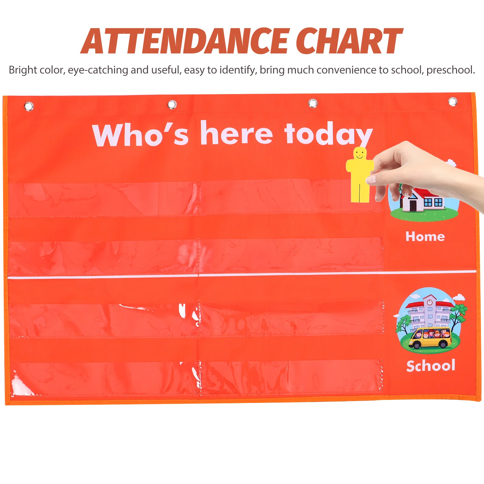 

Grid Attendance Bag Student Pocket Polyester Cloth Classroom Chart for Preschool