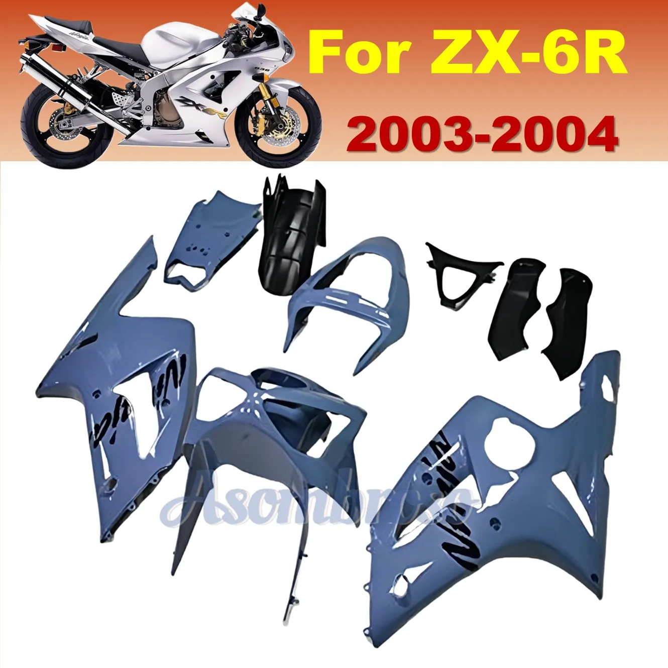 

Nardo Grey Motorcycle Fairing Kit For Kawasaki 2003 2004 ZX6R ZX-6R 636 ZX 6R 03-04 Plastic Painted Bodywork Panels