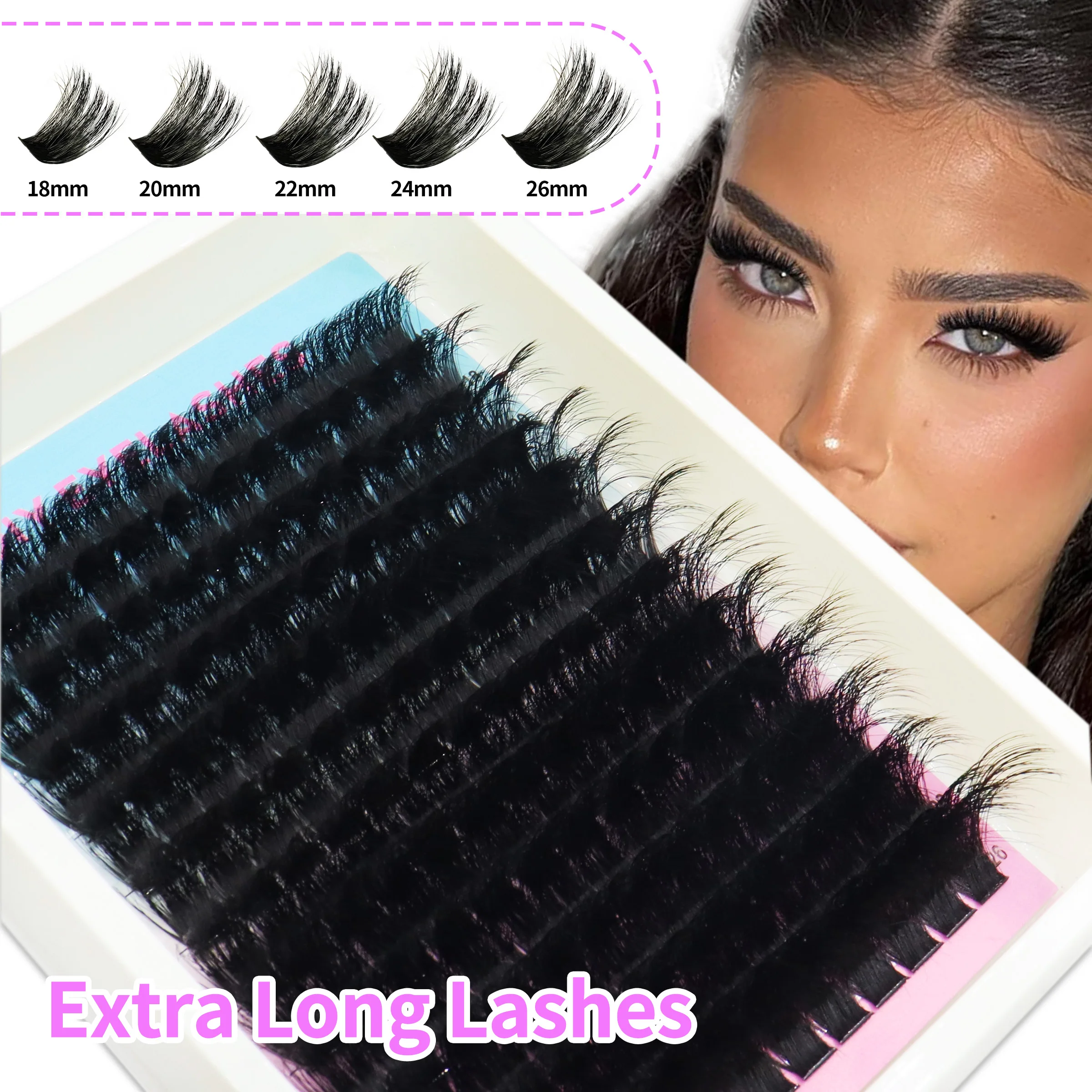New Arrival Segmented Extra Long Cluster Lashes 18-26mm Dramatic European Style Handmade Voluminous Curly DIY Lash Extensions
