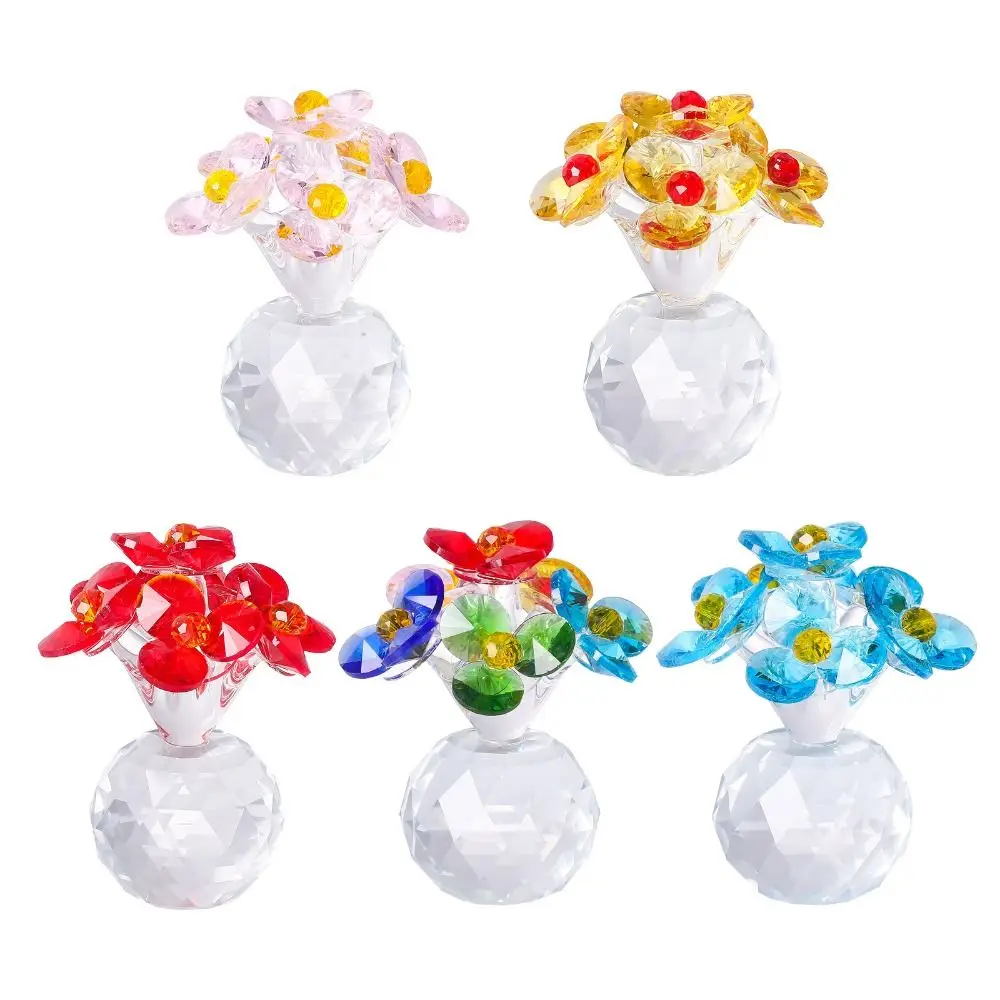 Handcraft Crystal Flower Statue Ornament Rose Tulip Mini Glass Flower Sculpture High Transparence Clear Base