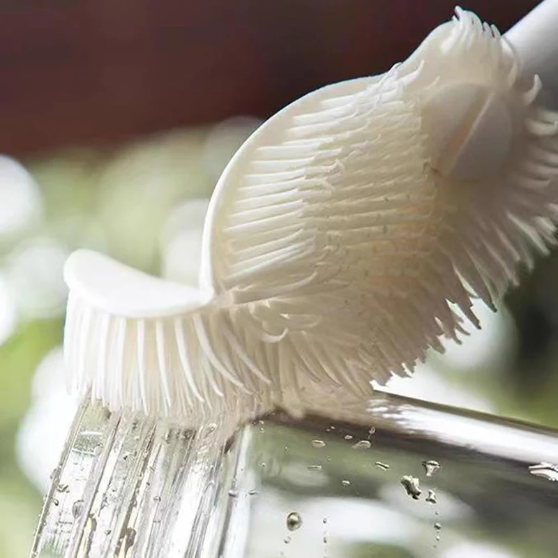 Brosse à récurer les verres en silicone, nettoyeur de verre, outil de livres de cuisine, clic à long manche, bouteille de verre à vin