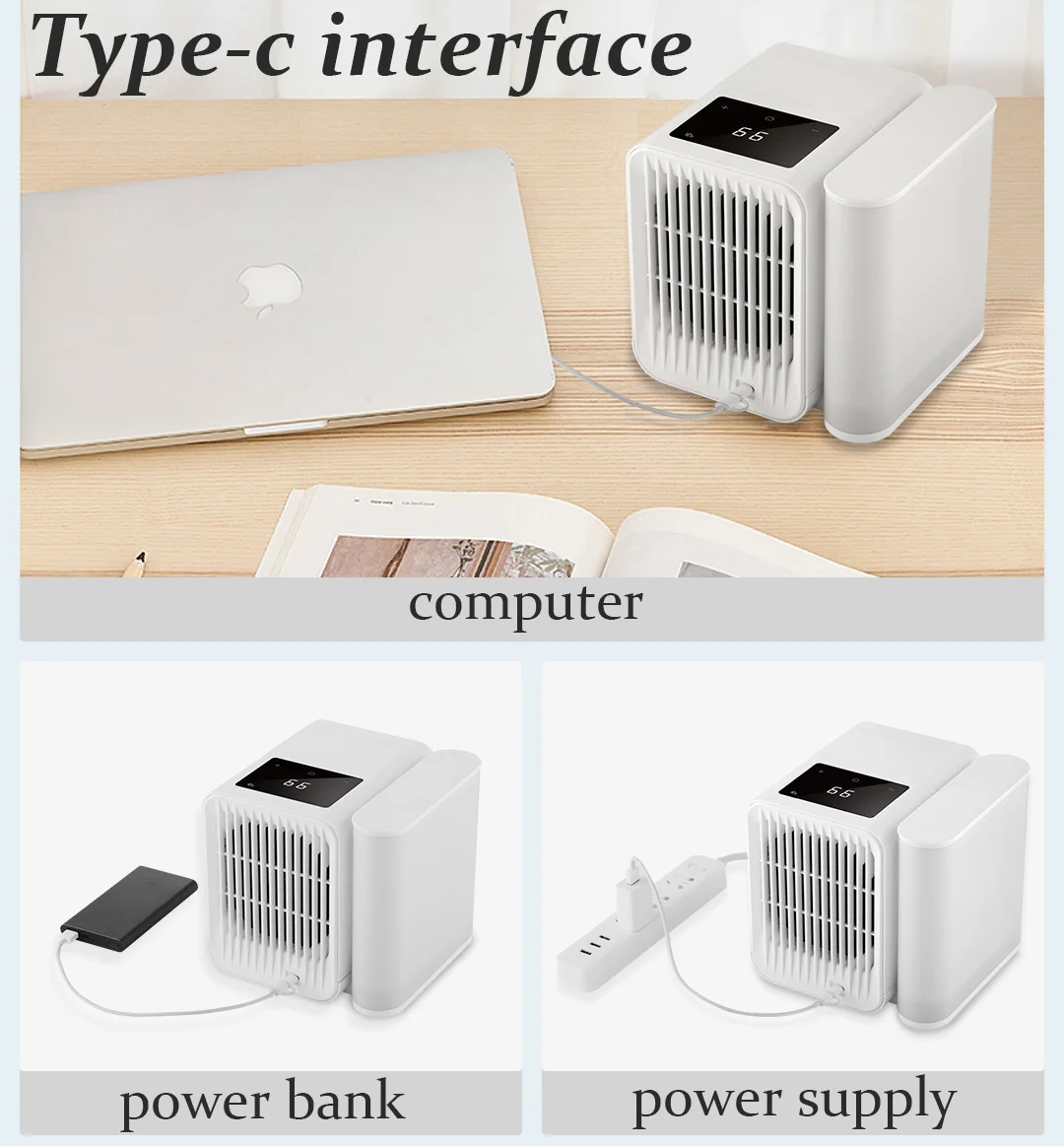 Microhoo 3 In 1 Mini Air Conditioner Water Cooling Fan Touch Screen Timing Artic Cooler Humidifier Bladeless Fan