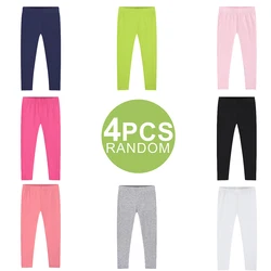 Random 4 Pcs of Girls High Stretch Solid Leggings Elastic Waistband Pants