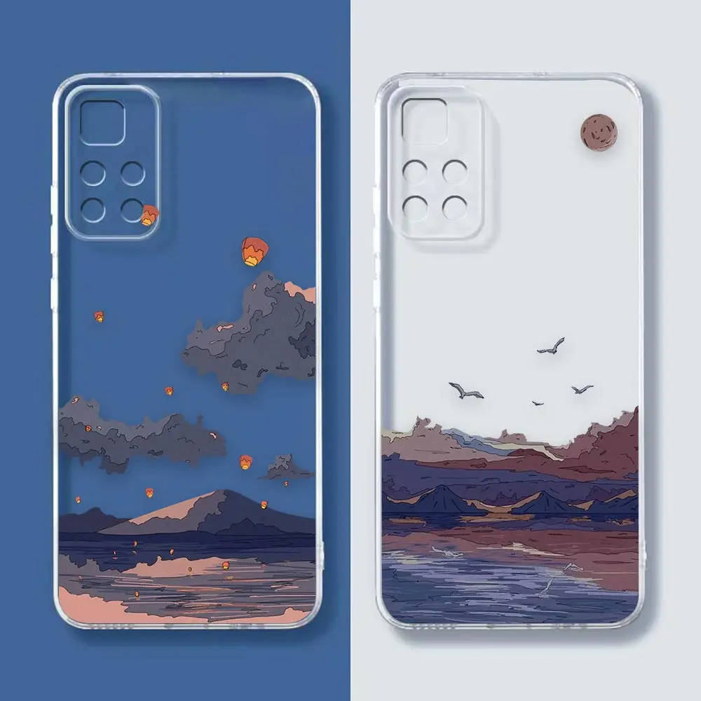 Transparent Clear Phone Case For Redmi NOTE 12 11 11T 11E 9 8 7 Pro PLUS 4G 5G Case Funda Japan Anime Hand Painted House Scenery