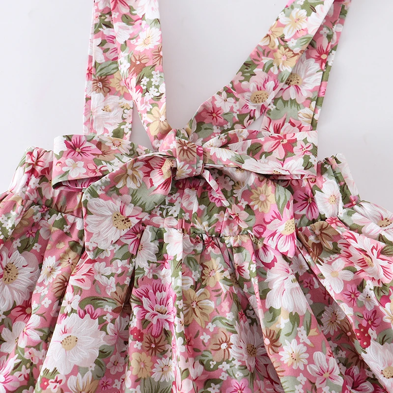 Conjunto de ropa de verano para niña recién nacida, Top de mameluco de manga corta rosa, vestido Floral y Diadema, ropa de princesa para vacaciones