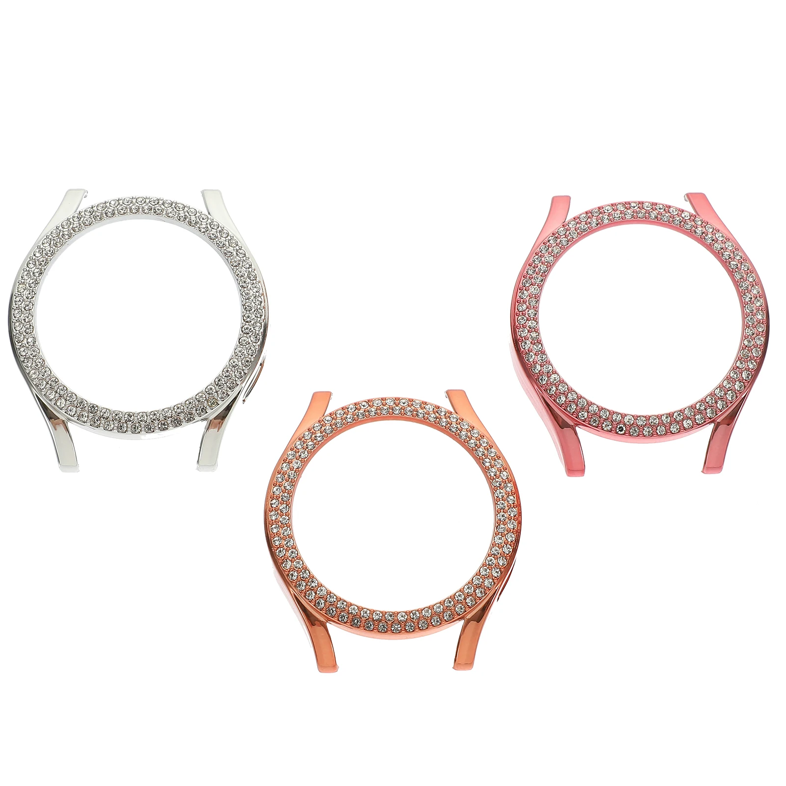 

3pcs Watch Case for Watch 4 Double Row Rhinestone Half Package Plated Hollow Inlay 40mm Silver Pink Rose