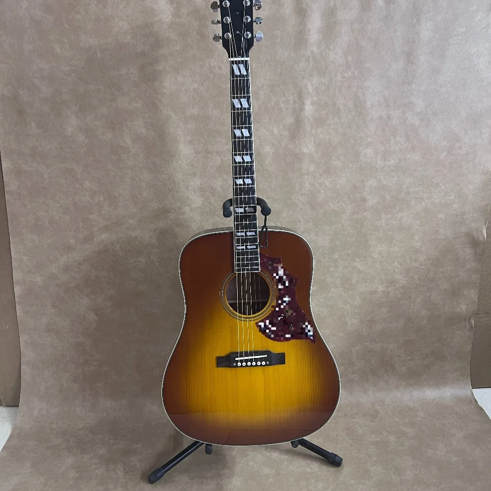 Ship From US, Vintage Sunburst Color Hummingbird‑Style Acoustic Folk Guitar,41 Inch 6‑String, Mahogany Back & Side Decorative Fret Inlay, For Professional Stage Performance, Premium Musical Collection, Trendy Hand‑made Instrument, Free Shipping