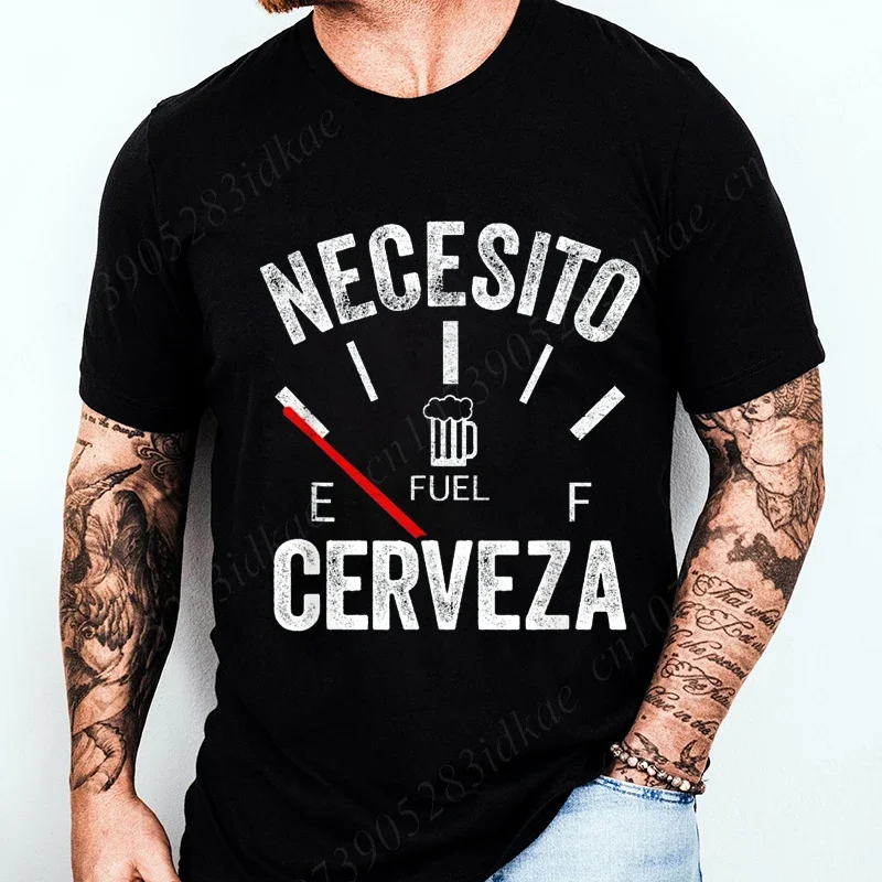 Men's Fashion Casual T-shirt NECESITO CERVEZA Print Men Trendy Tee Top Clothes for Summer Drinking Beer Mens Clothes Tops