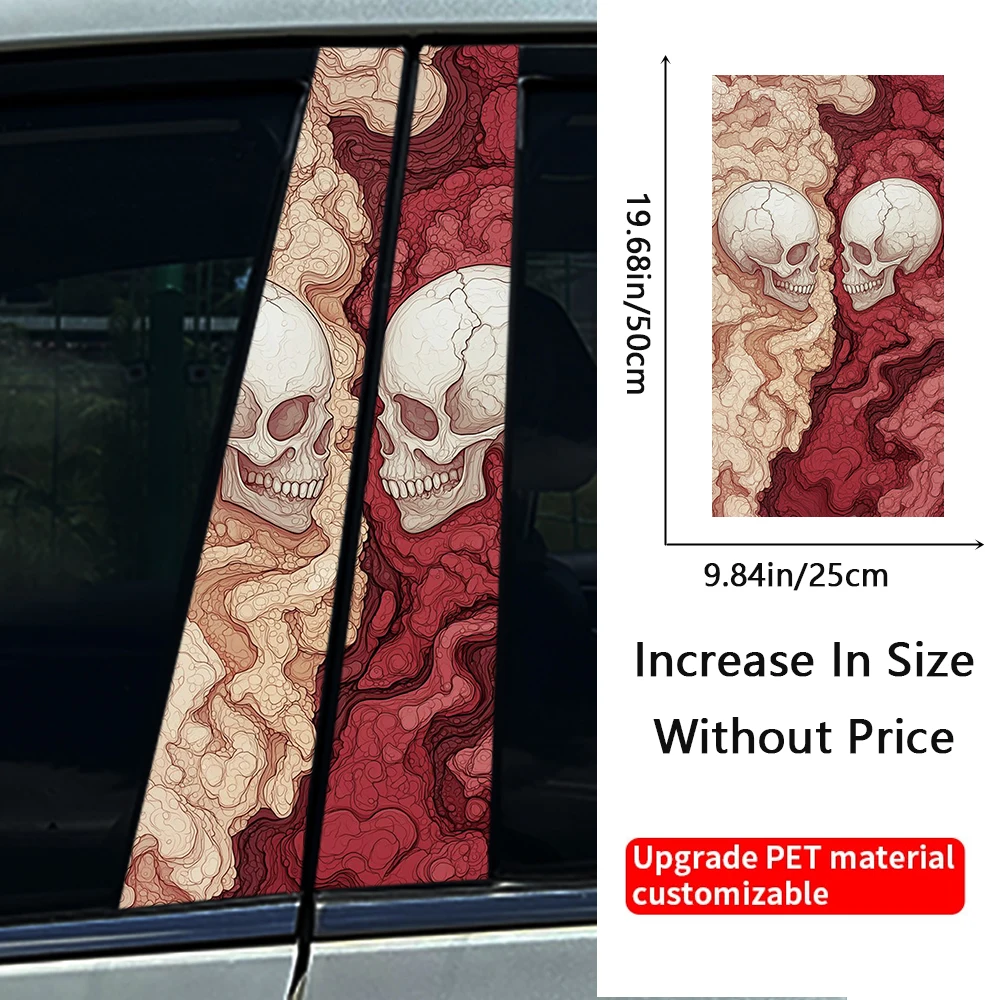 2Pcs/set Skull Skeleton Gothic Darkness Car Center Pillar Sticker Halloween AUTO B Pillar Protective Film Decoration
