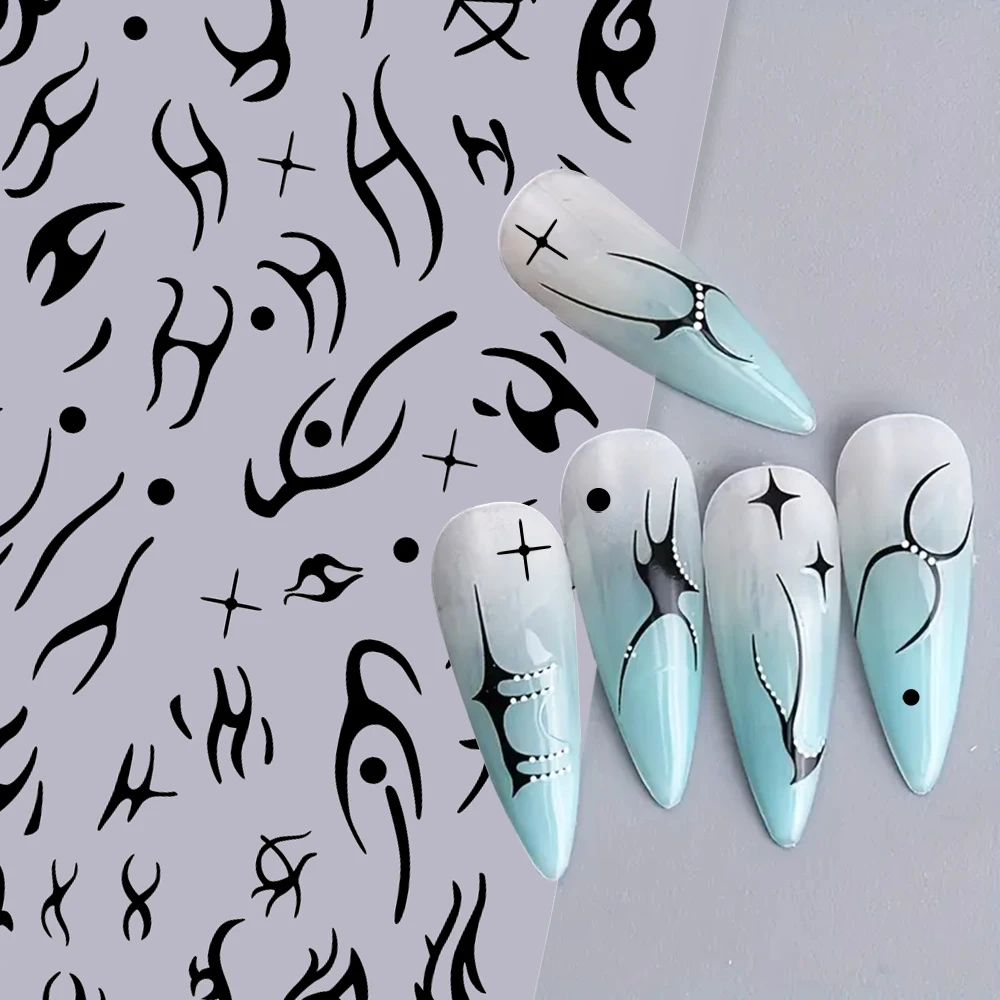 12 pezzi di motivi geometrici 3D adesivi per unghie freddi neri cursori autoadesivi per forniture per unghie acriliche decorazioni per unghie fai da te in stile Y2K *