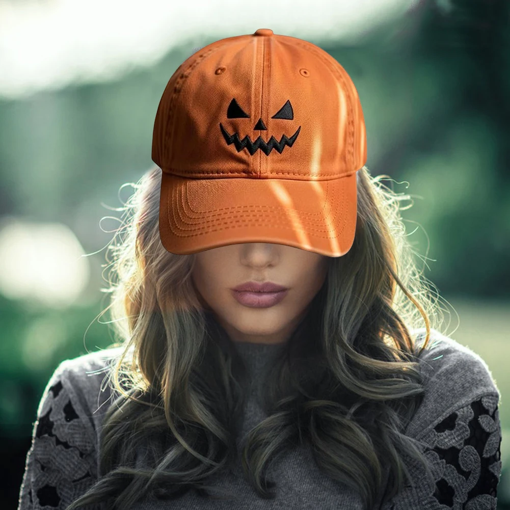 Adjustable Funny Party Hats for Women Men Halloween Pumpkin Embroidery Baseball Cap for Outdoor Activities Like Hiking Fishing