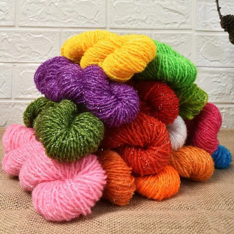Glitter Wool Acrylic Yarn Hook Shoe Cushion Cross Stitch Yarn Acrylic Line High Quality Yarn For Hand Knitting