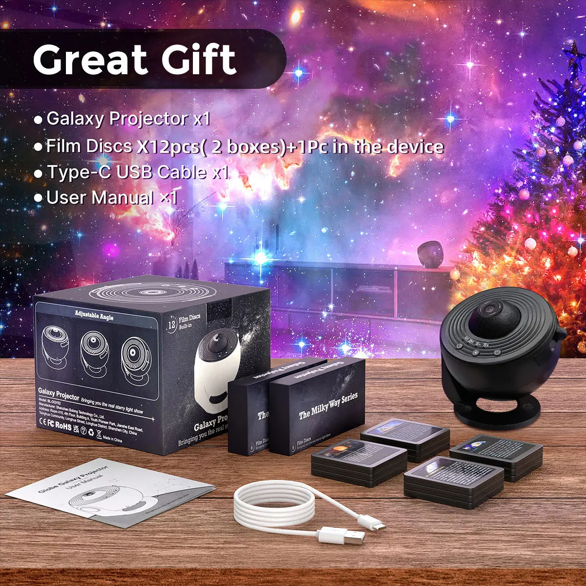 13 in 1 Galaxy Ultral Star-projector HD-beeldgebied LED-nachtlampje, 13 filmschijven, 360 °   Draaibare 1/2 uur timer voor slaapkamer voor kinderen en volwassenen