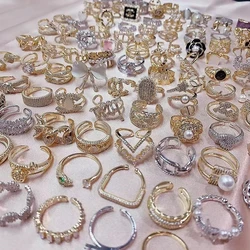Wholesale 20/50Pcs/Lot Inlaid Zircon Copper Alloy Women's Ring Korean Elegant Vintage Mixed Styles Finger Accessories Jewelry