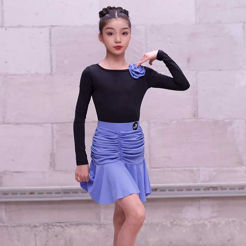 

2025 Latin Dance Performance Outfits For Girls Long Sleeved Split Skirts Practice Clothes Samba Chacha Kids Latin Wear XH3754