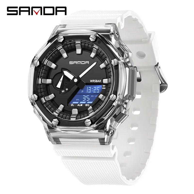 SANDA 3341 New Transparent Electronic Watch Multi functional and Fashionable Korean Edition Men s Diving Watch Alarm Clock