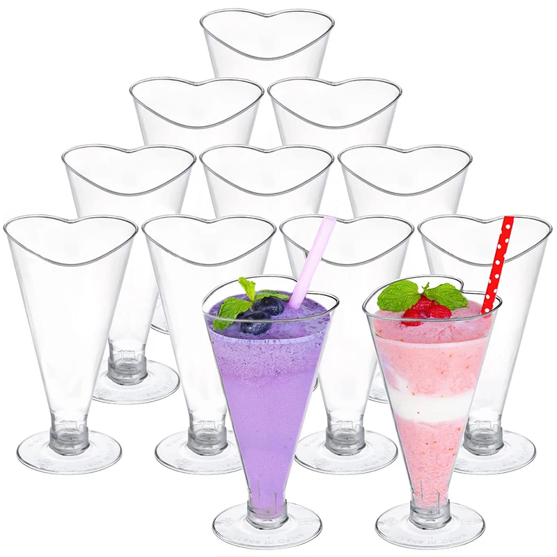 5/10Pcs Transparent Mousse Cup Disposable Plastic Heart-shaped Cake Ice Cream Cups Wedding Birthday Party Bar Supplies