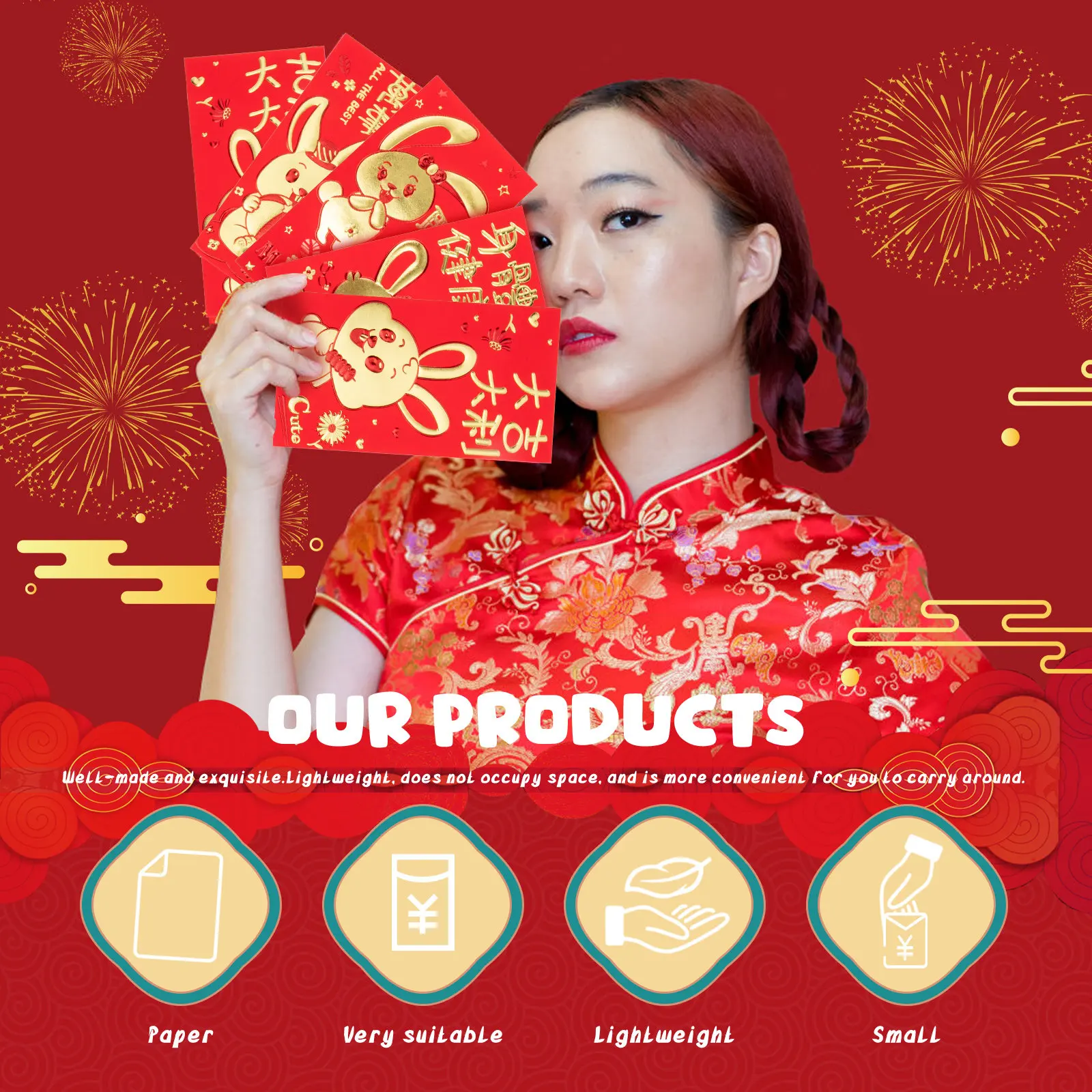 

30Pcs Red Envelopes Big Size Premium Paper Cartoon Rabbit Year Money Bags Lunar New Year Cash Pouch Spring Festival 2023