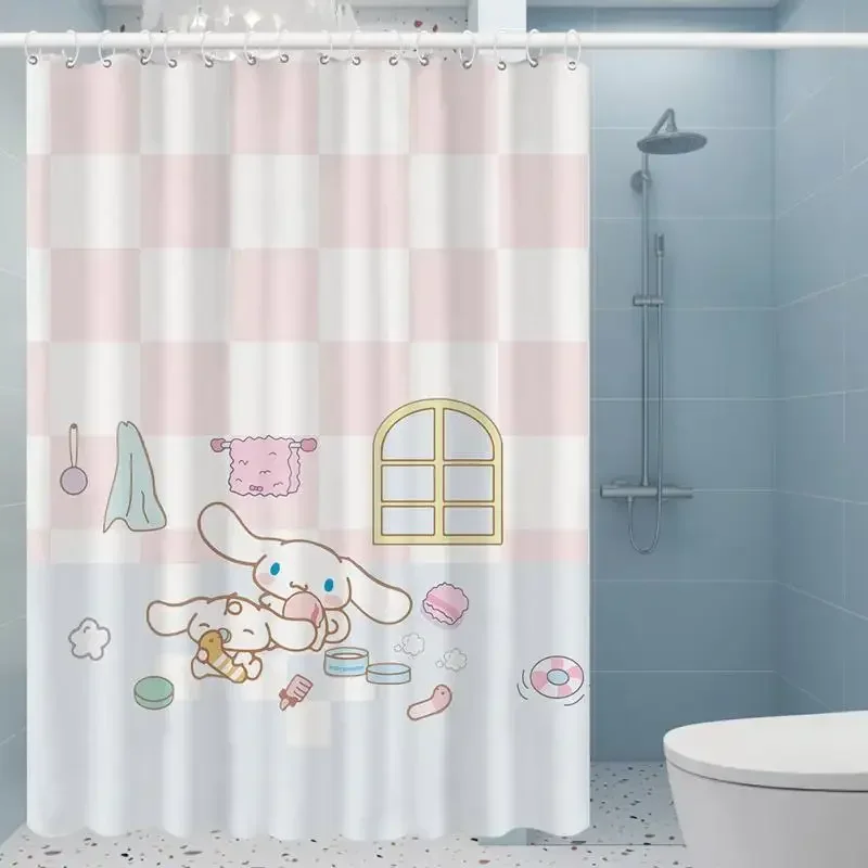 

Kawaii Sanrio Shower Curtains Cinnamonroll Kuromi My Melody Anime Cartoon Bathroom Waterproof Curtain with Hooks Girls Gifts