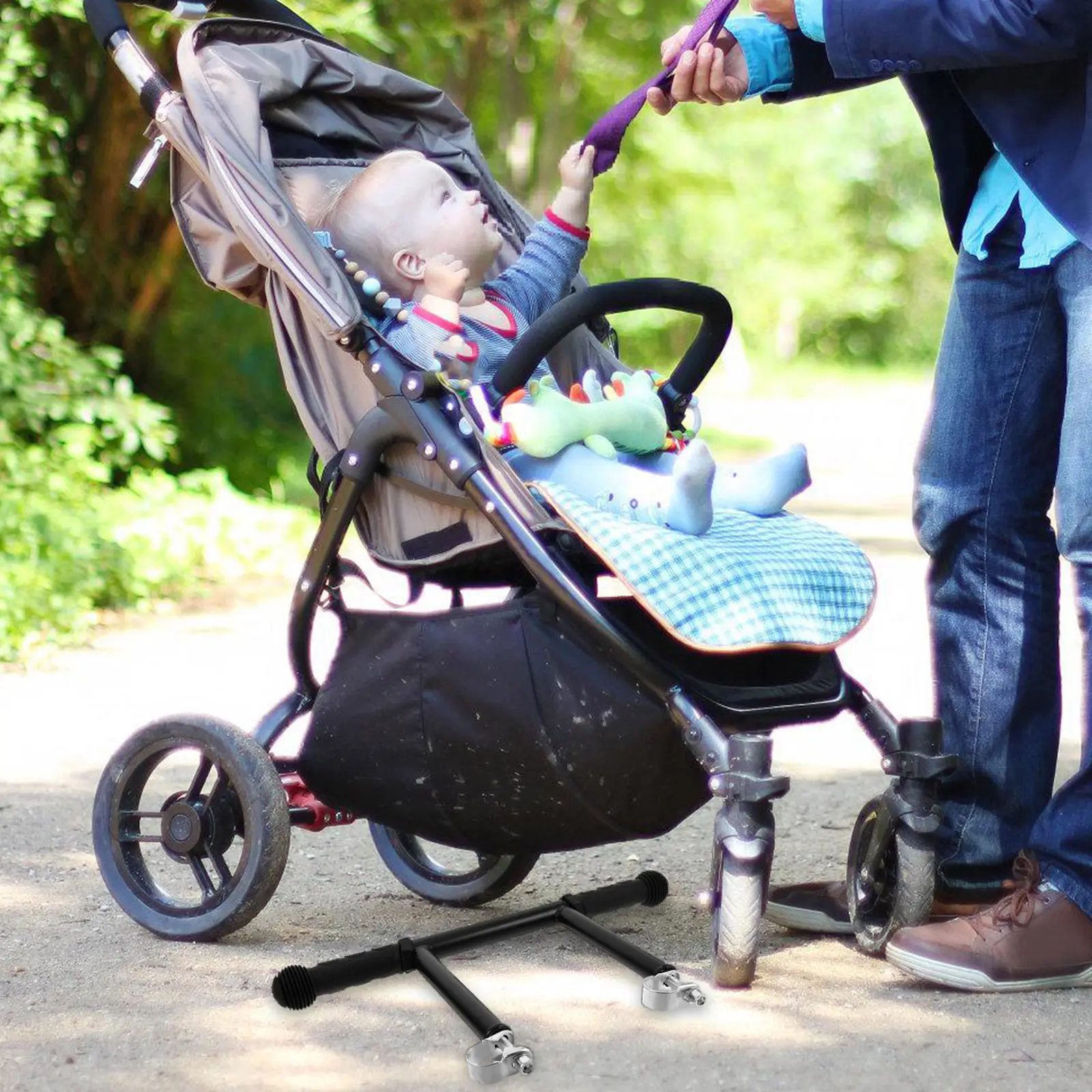 

Baby Stroller Handle Extender Adjustable Pushchair Handlebar Extension Bar Detachable Crossbar Attachment Fits 22 25 32Mm