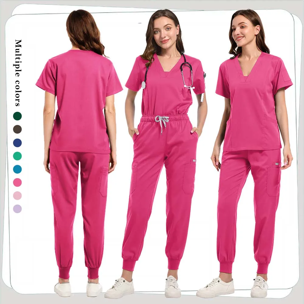 Set scrub oversize elasticizzato Set uniforme medica da donna Set top chirurgico Pantaloni Clinica odontoiatrica Abbigliamento da lavoro Abbigliamento da infermiera Accessori per clinica