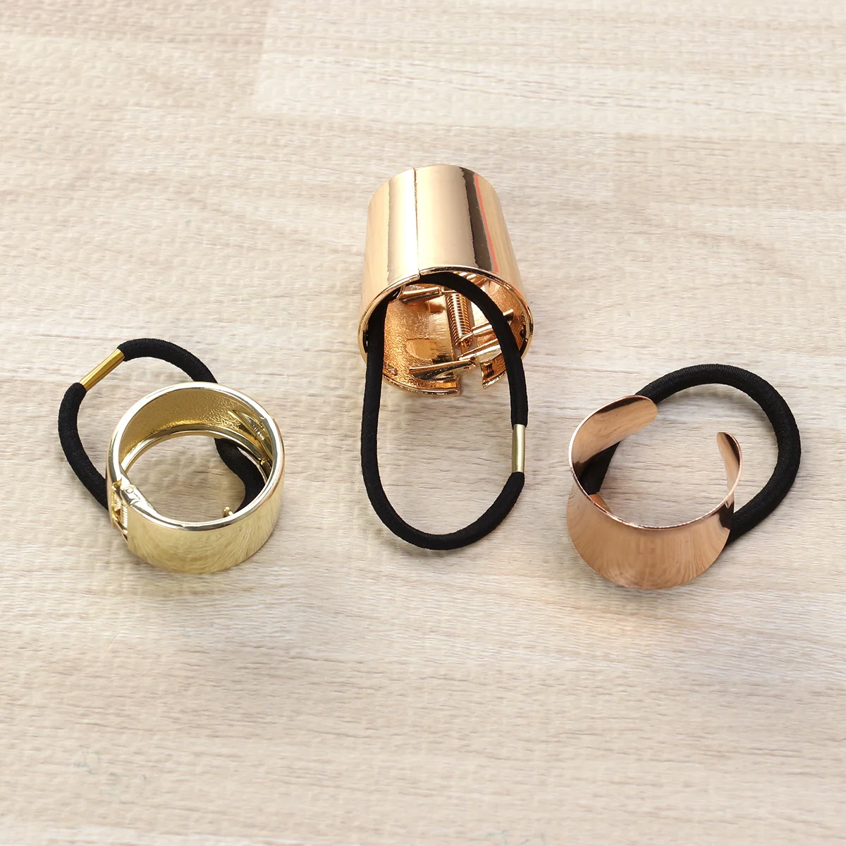 

3PCS Metal Circle Hair Cuff Elastic Hair Band Alloy Hair Ties Ponytail Holder Hair Rope Accessory for Women (3 Styl