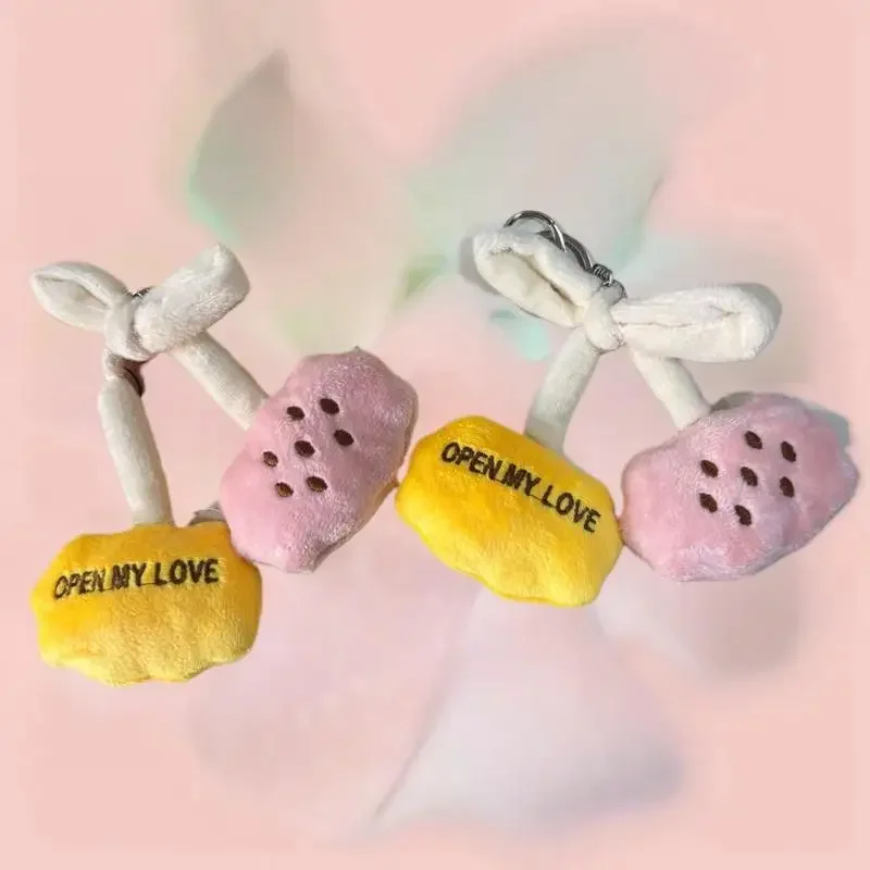 愛らしいチェリーリボンぬいぐるみキーホルダー、1/2セット、女の子用バッグチャーム、バックパックペンダント、ぬいぐるみラグドールギフト。