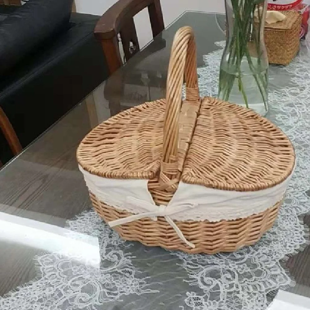 

Outdoor Picnic Basket Potable Mushroom Vegetable Shop Decorative Fruits Willow Flower Costume Baby Hand-made Vintage