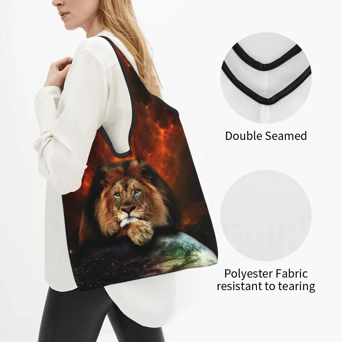 Kawaii Printed Lion Of Judah Tote Shopping Bags Portable Shoulder Shopper Jesus Christian Faith Judah Handbag