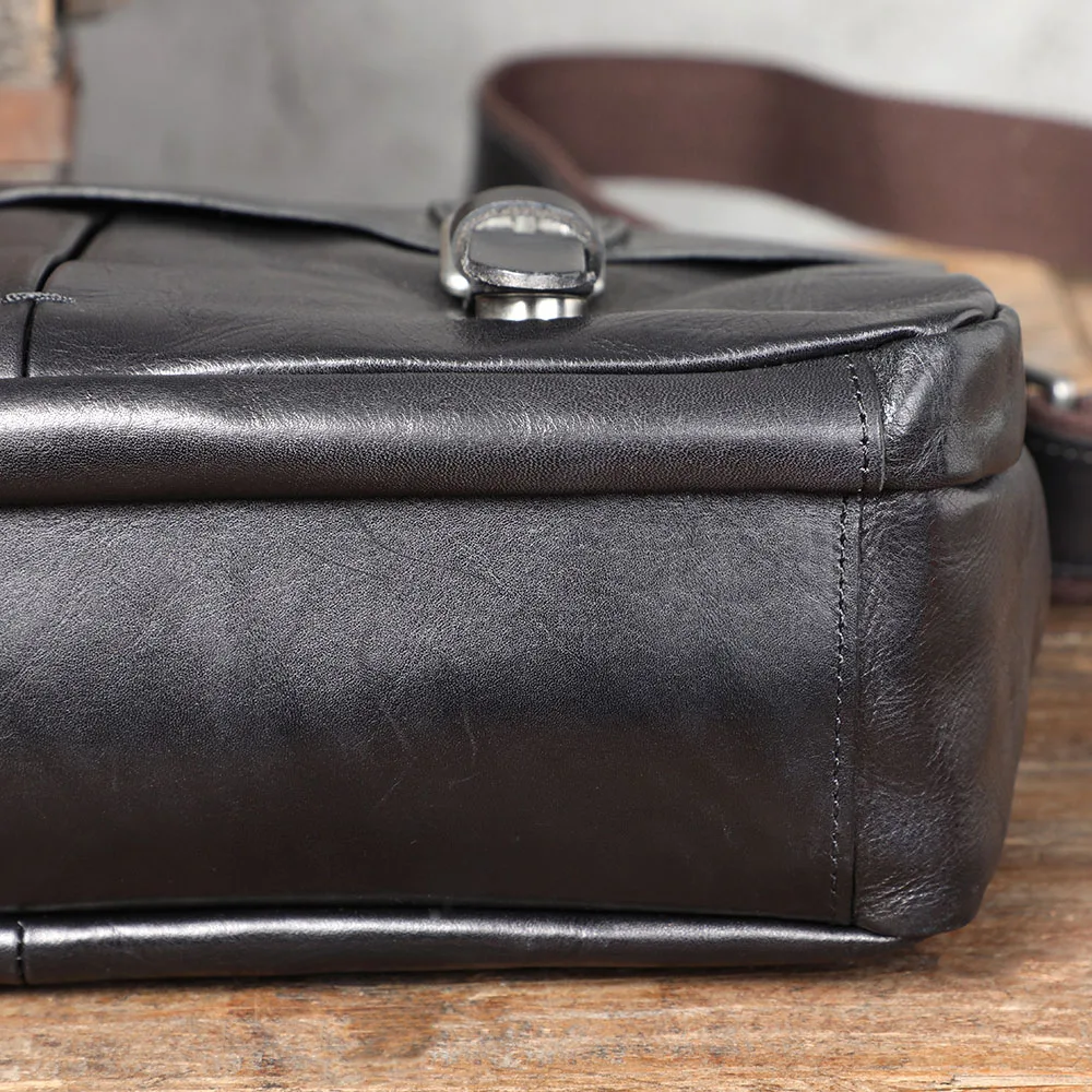 S.WORKER Echtleder Herren-Umhängetasche, Crossbody-Taschen, einfache Messenger-Taschen, Rindsledertasche, pflanzlich gegerbte Mode, lässig. – Detail 17