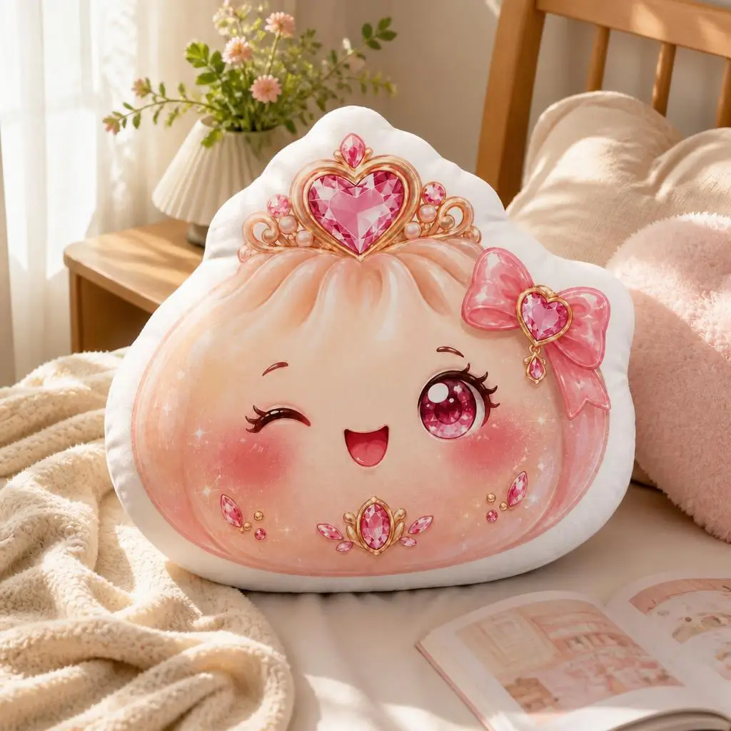Cream Pink Heart Princess Kawaii Dumpling Bow Crown Plush Pillow Cushion Funny Stuffed Throw Pillow Home Decor Gift Sofa Bed