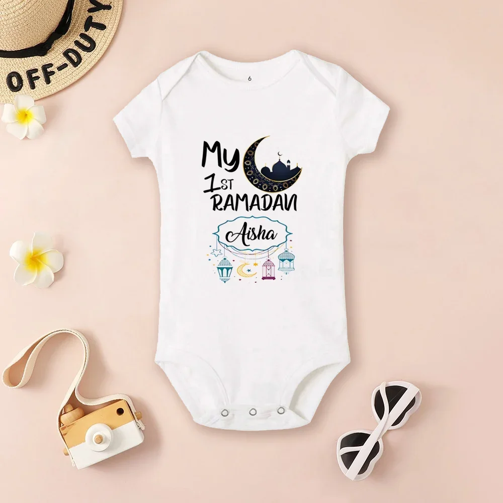 Personalised 1st Ramadan Baby Bodysuit Custom Infant Short Sleeve Jumpsuit Eid Boys Girls Clothes Islamic Muslim Holiday Outfits