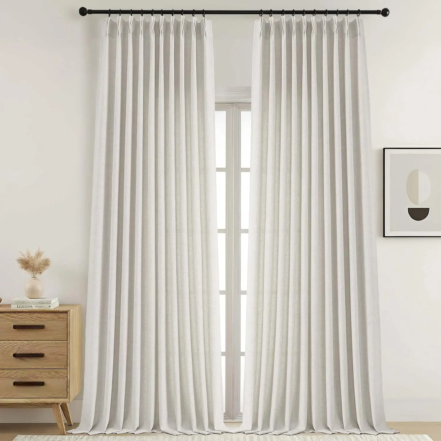 

Extra Wide Pinch Pleated Curtains 120 Inches Long, Faux Linen Light Filtering Drapes for Living Room Sliding Glass Door, 10FT, 2