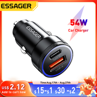 Essager 54W Car Charger 5A Fast Charging Type C Quick Charge 3.0 QC PD 3.0 SCP USB Car Charger For Xiaomi Samsung Iphone Charger