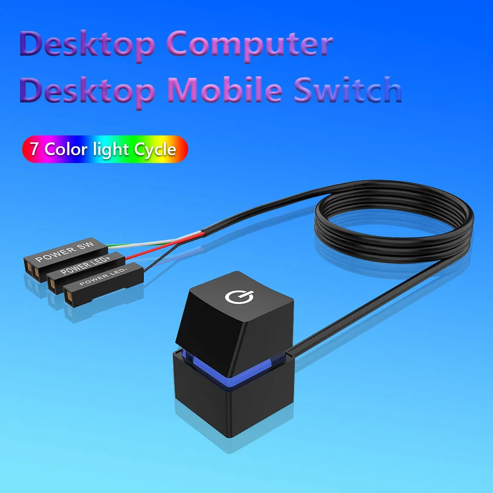 

2m Computer Desktop Switch Cord Colorful LED Light PC Motherboard External Start Power On/Off Button Extension Cable for Office