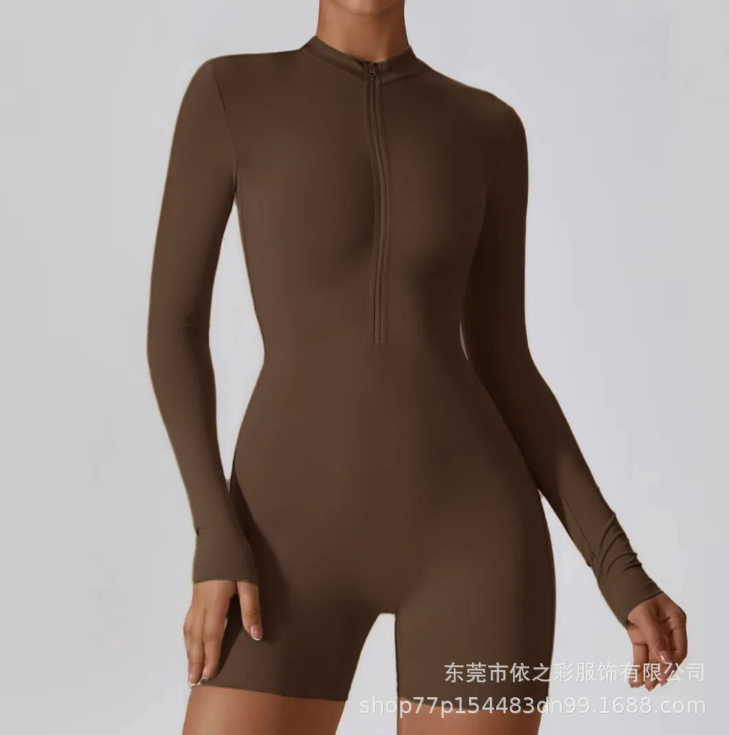 

2026 New Women's Skin-Friendly Half Zip Long Sleeve Quick Dry Dance Fitness Sports Jumpsuit Sexy Slim Yoga Bodysuit