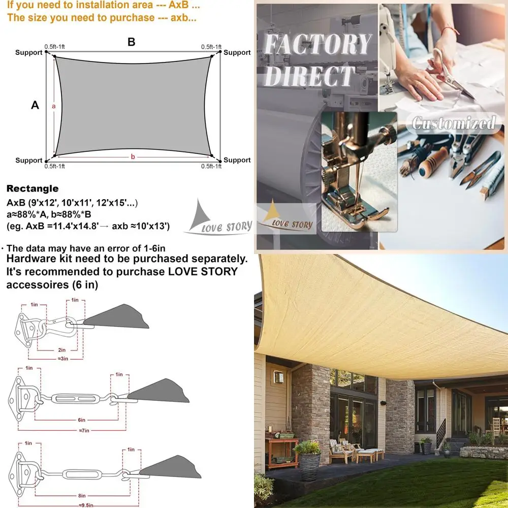 

Customizable 12x16 Rectangle UV Sun Shade Sail for Outdoor Patio, Garden, or Backyard in Sand Color