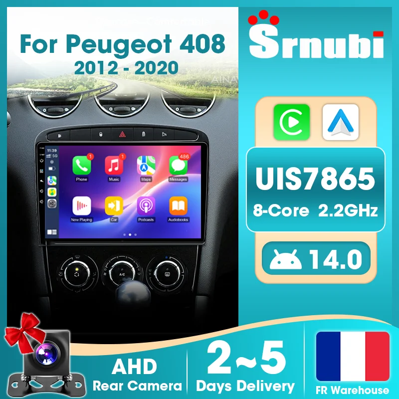 Srnubi for Peugeot 408 2012-2020 2 Din Car Radio QLED Screen GPS Navigation Carplay Android Auto Multimedia Player UIS7865 8-Core Bluetooth 5.4 DSP Support SWC Automotive Intelligent Systems