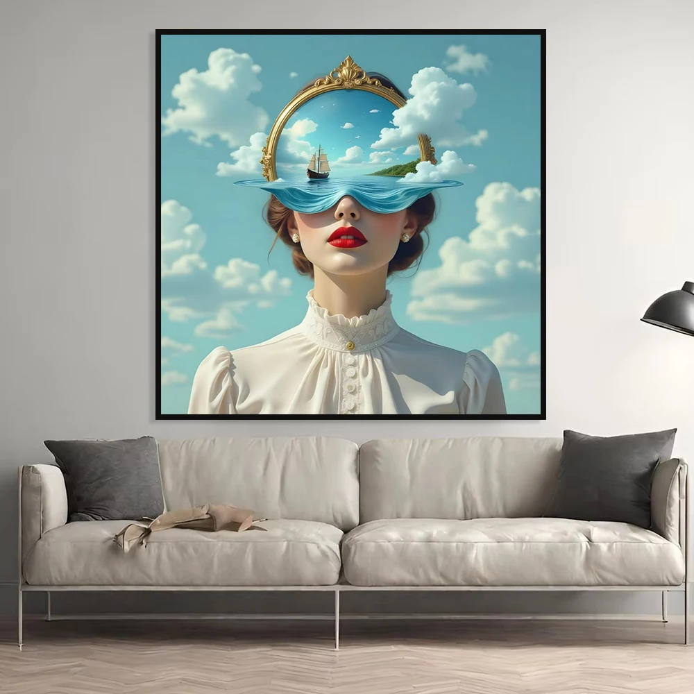 Surrealistisches Blumenmädchen-Porträt, Leinwandbild, Wandkunst, Blumenkopf-Figur, Poster und Druck für Wohnzimmer, ästhetische Dekoration ﻿ – Detail 3