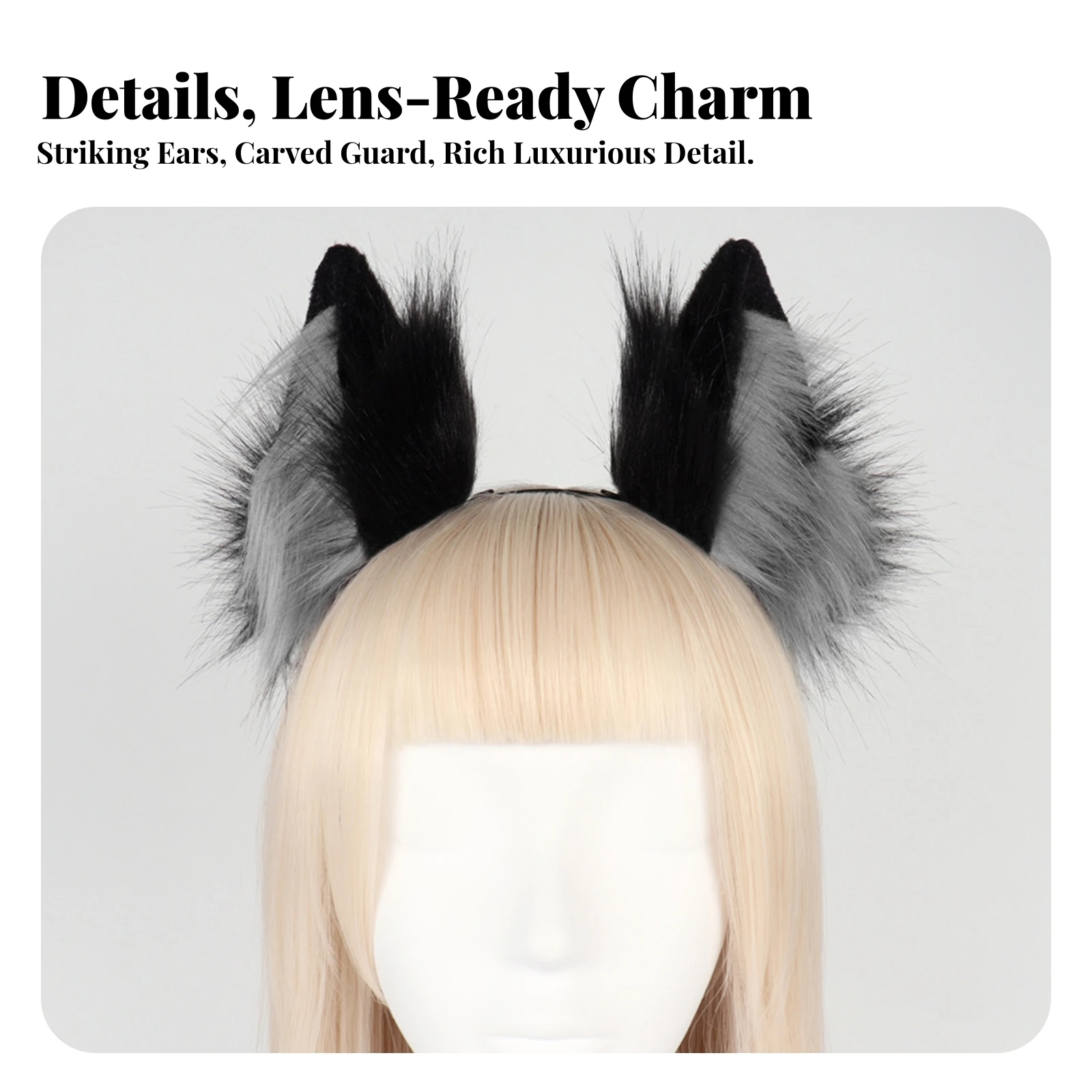 Wolf Ears Headband Fluffy Cosplay Headband with Animal Ears Fluffy Cute for Cosplayers, Costume Parties, Anime Conventions