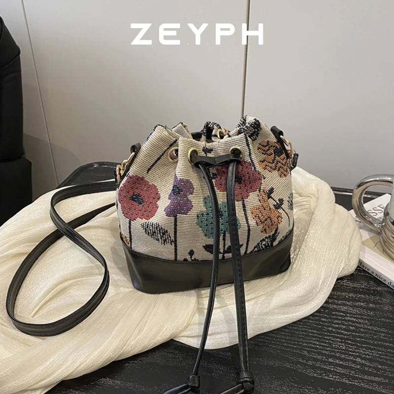 

Zeyph Panel Print Drawstring Simple Bucket Bag Women s All Season Long Strap Crossbody Bag