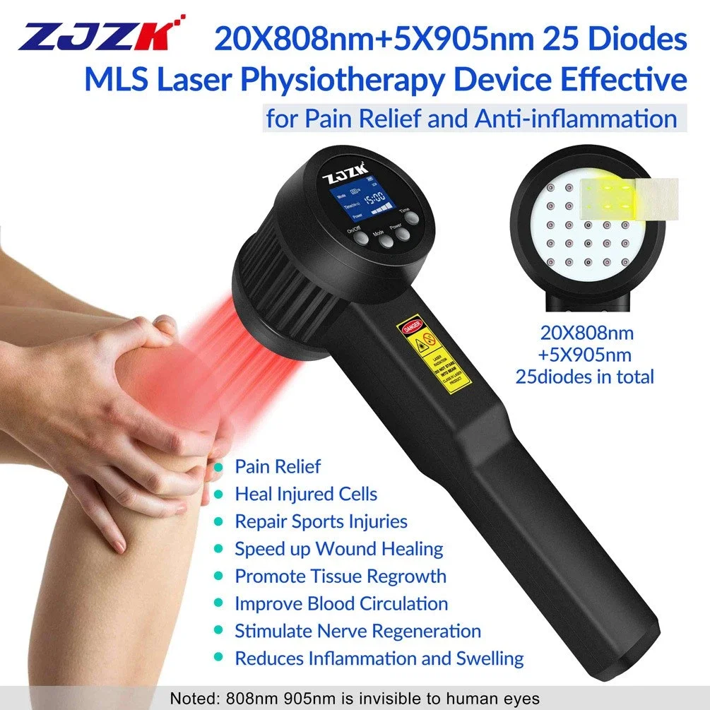 ZJZK 3W Cold Laser Therapy Machine for Nerve Regeneration 5X905nm+20X808nm Treats Neuropathy Pain Arthritis Sports Injuries