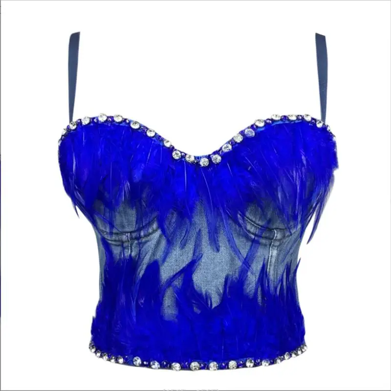 

Women Sexy Strapless Bra Top Backless Off Shoulder Push Up Corset Bling Crystal Stone Pearl Feather Tassel Crop Tank Tops p528