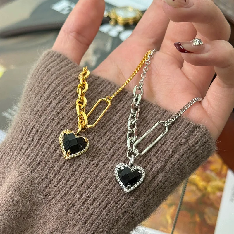 

Trendy Crystal Heart Pendant Necklace Women Zircon Choker Collar Link Chains Necklaces Daily Wear Jewelry