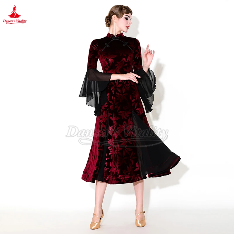 Female Adult Waltz Foxtrot Tango Standard Ballroom Dance Cheongsam Style Dresses Performances and Competitions Outfit Matching
