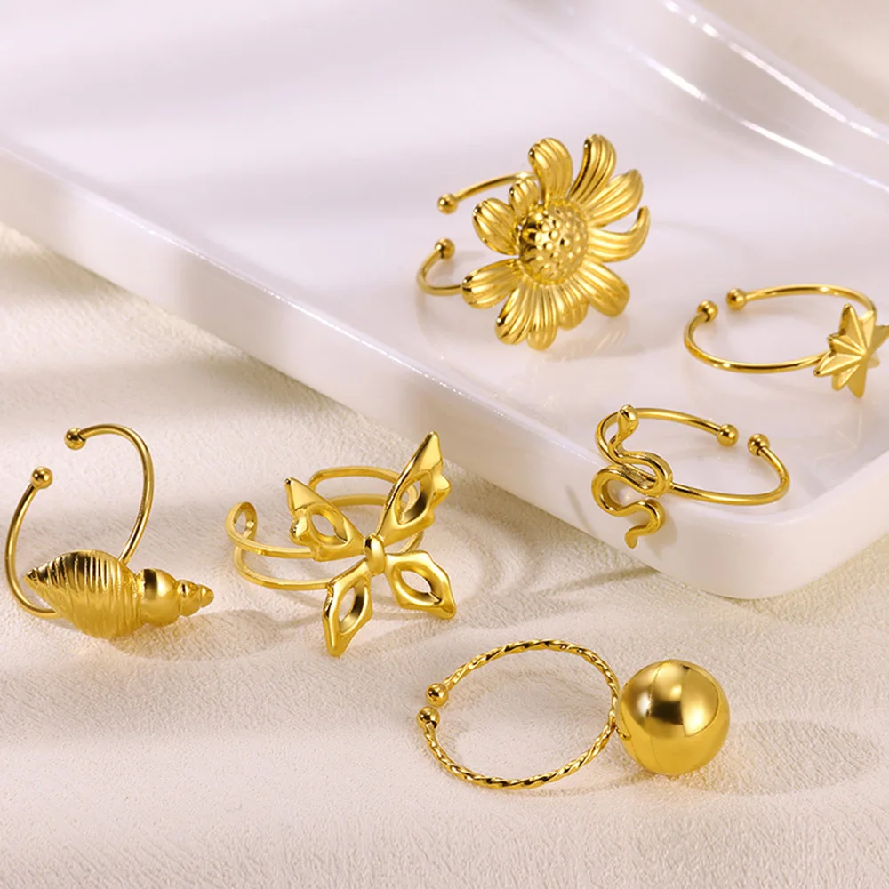 

Punk Snake Bague Conch Anillos Butterfly Ring Sun Flower Rings For Women Star Anillo Stainless Steel Jewelry New Year's Gifts