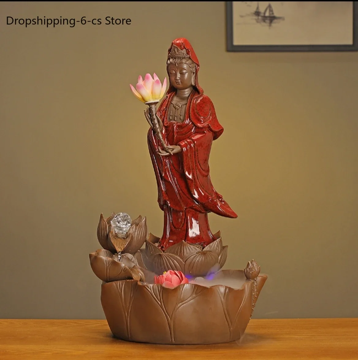 Guanyin Buddha statue ornament circulation water feature new Chinese office front desk tea room opening gift