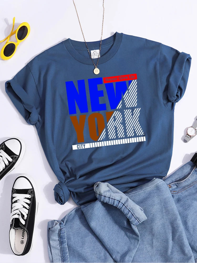 Never Give Up New York City Street Hip Hop Print Tee Tops Soft Round Neck Tshirt Soft Hipster Streett-Shirts Hip Hop Soft Tshirt