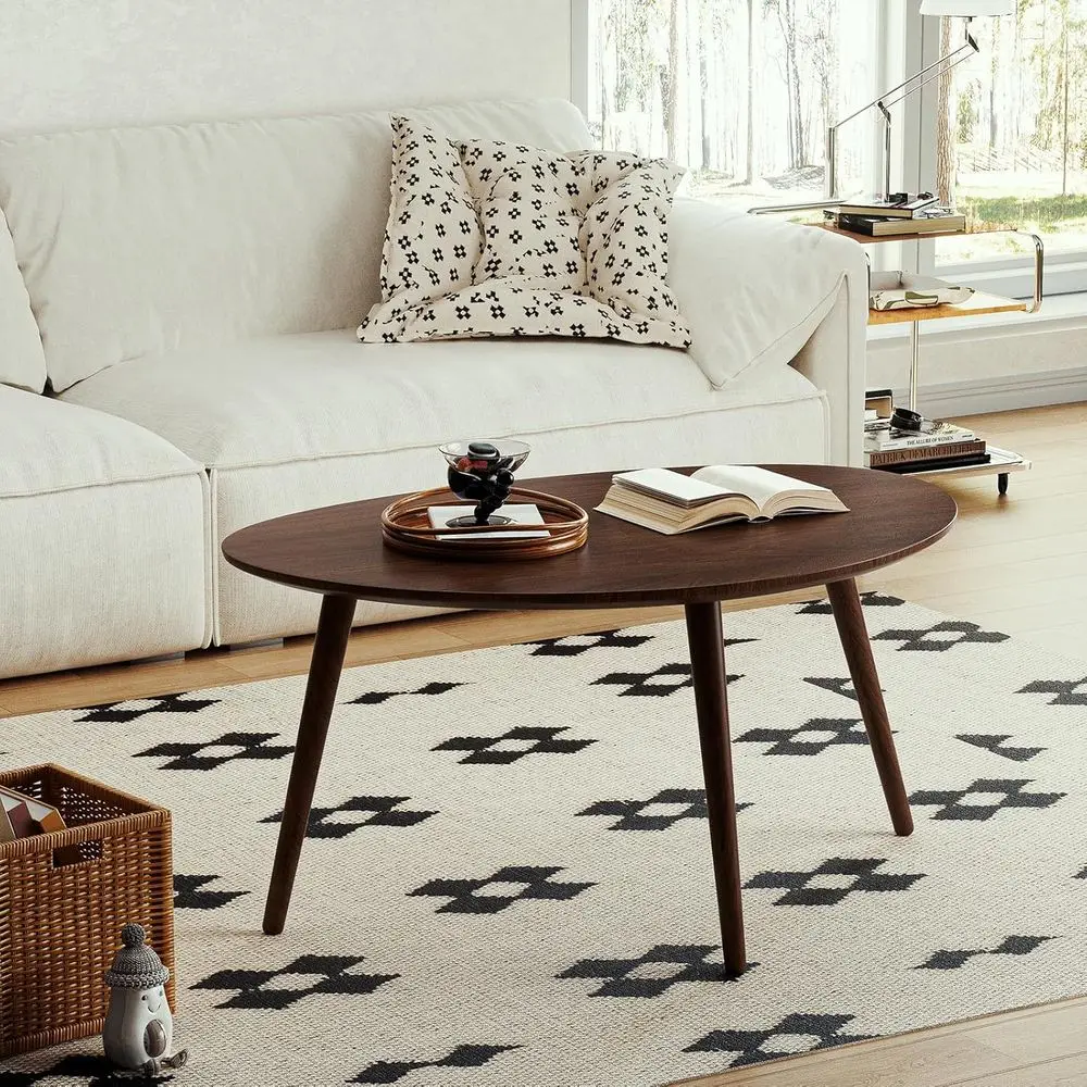 

Mid-Century Walnut Oval Side Table, Minimalist Living Room Coffee Table, Easy Assembly (33.46x22.83x15.74 inches)